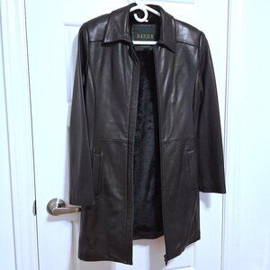 Danier Black Leather Trench Coat with winter lining size 6-8